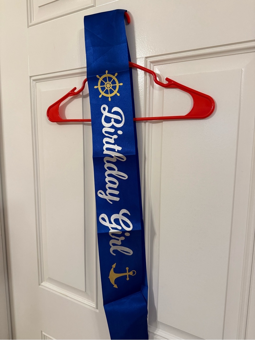 Blue "Birthday Girl" Sash with Gold Nautical Accents